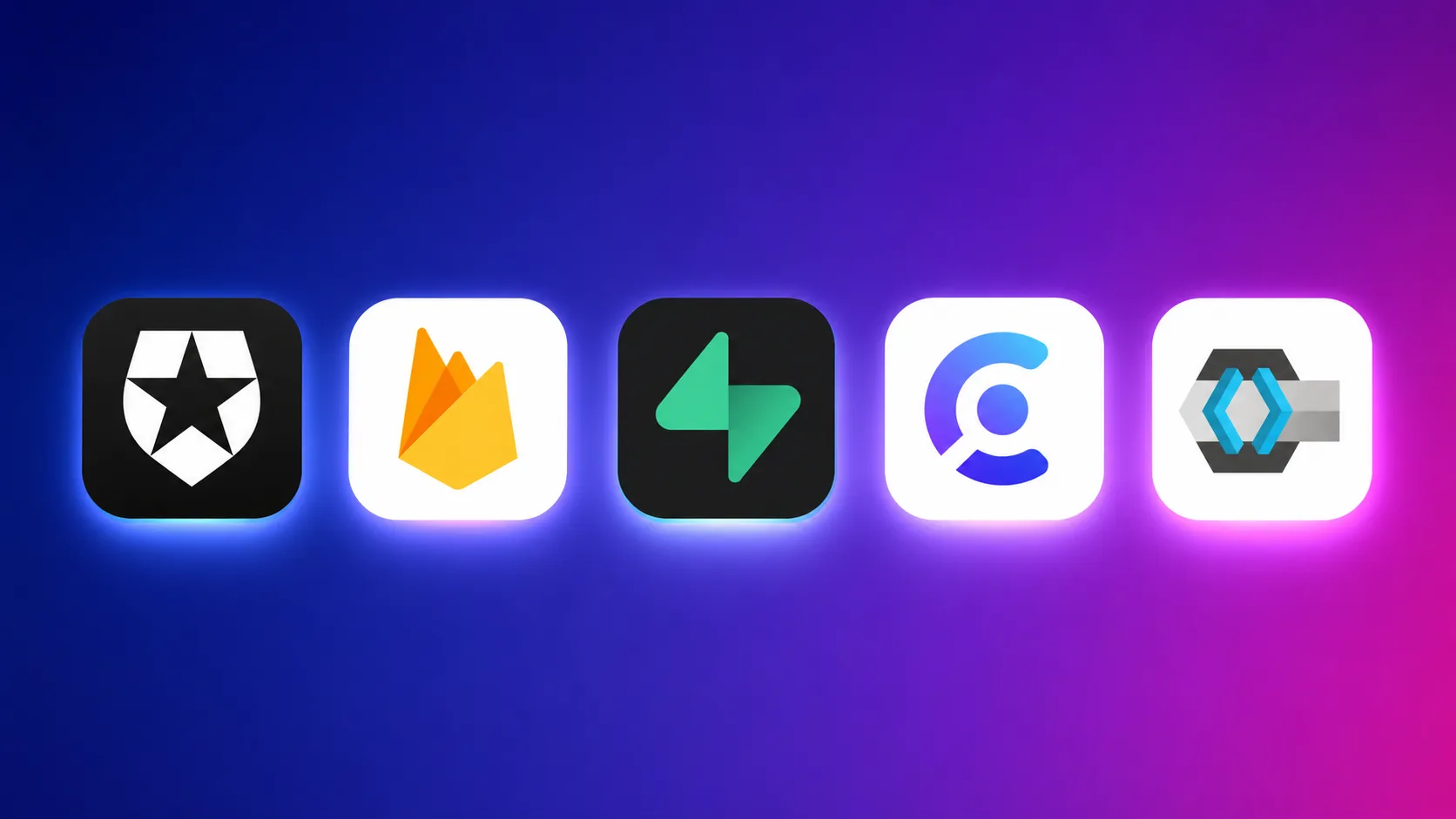 Vergleich der Authentifizierungsdienste 2026: Logos von Auth0, Firebase Auth, Supabase Auth, Clerk und Keycloak nebeneinander