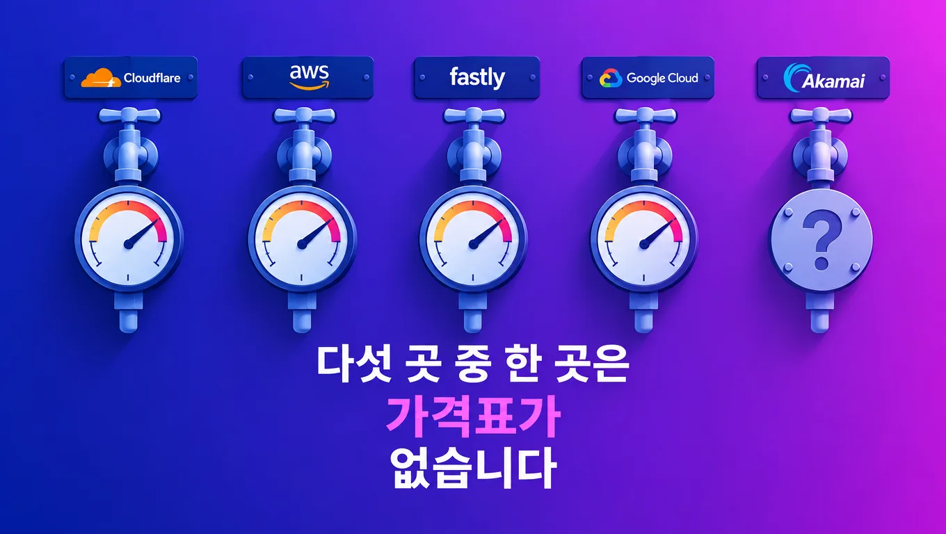 다섯 개의 파이프 중 네 개에는 가격표가 붙어 있고 가장 굵은 파이프 하나에만 물음표가 붙어 있는 모습을 표현한 일러스트