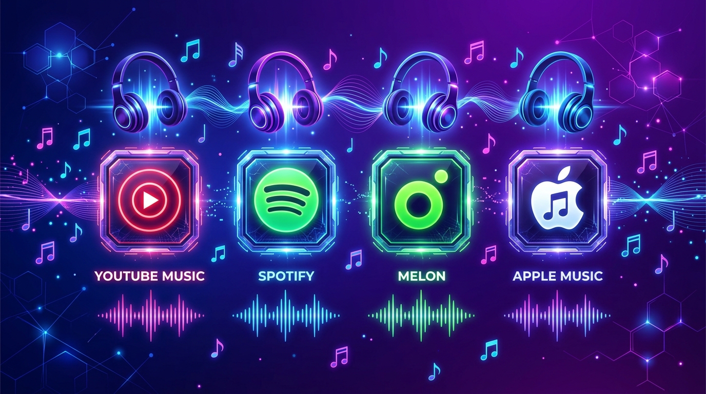 Aktueller Musik-Streaming-Vergleich Juli 2026 YouTube Music Spotify Melon Apple Music