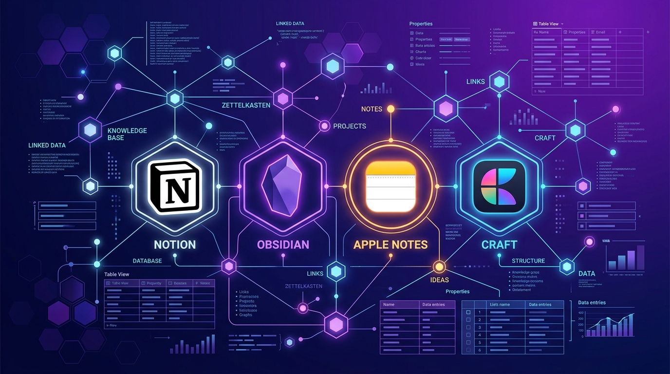 Vergleich der besten Notizen-Apps 2026: Notion, Obsidian, Apple Notes und Craft