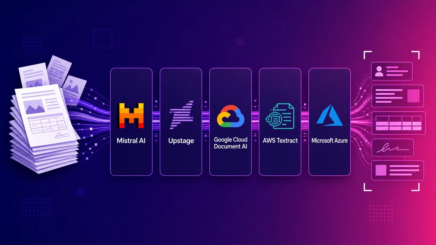 미스트랄 OCR 4.1 업스테이지 Document Parse 구글 Document AI AWS Textract 애저 Document Intelligence 다섯 문서 OCR API 요금 비교
