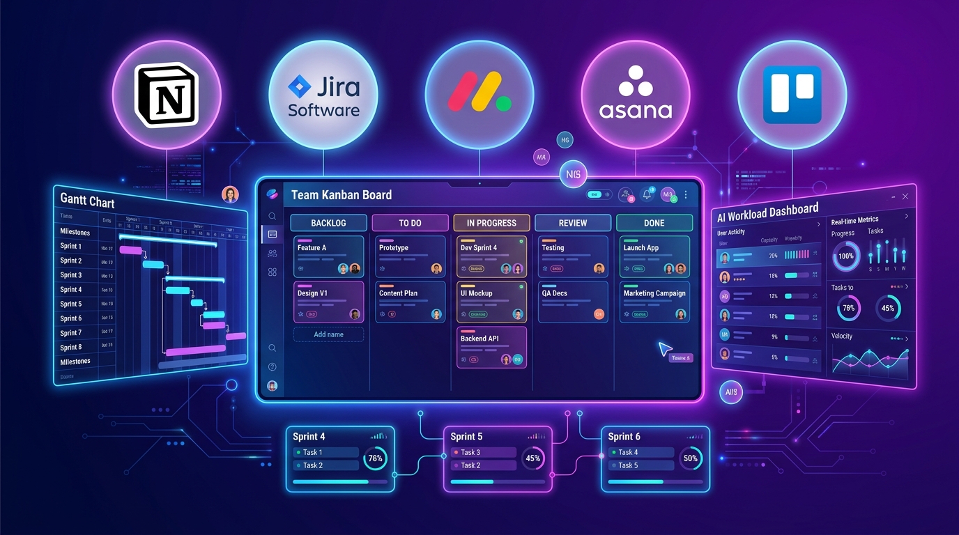Vergleich der neuesten Projektmanagement-Tools im Juli 2026: Notion, Jira, monday.com, Asana, Trello