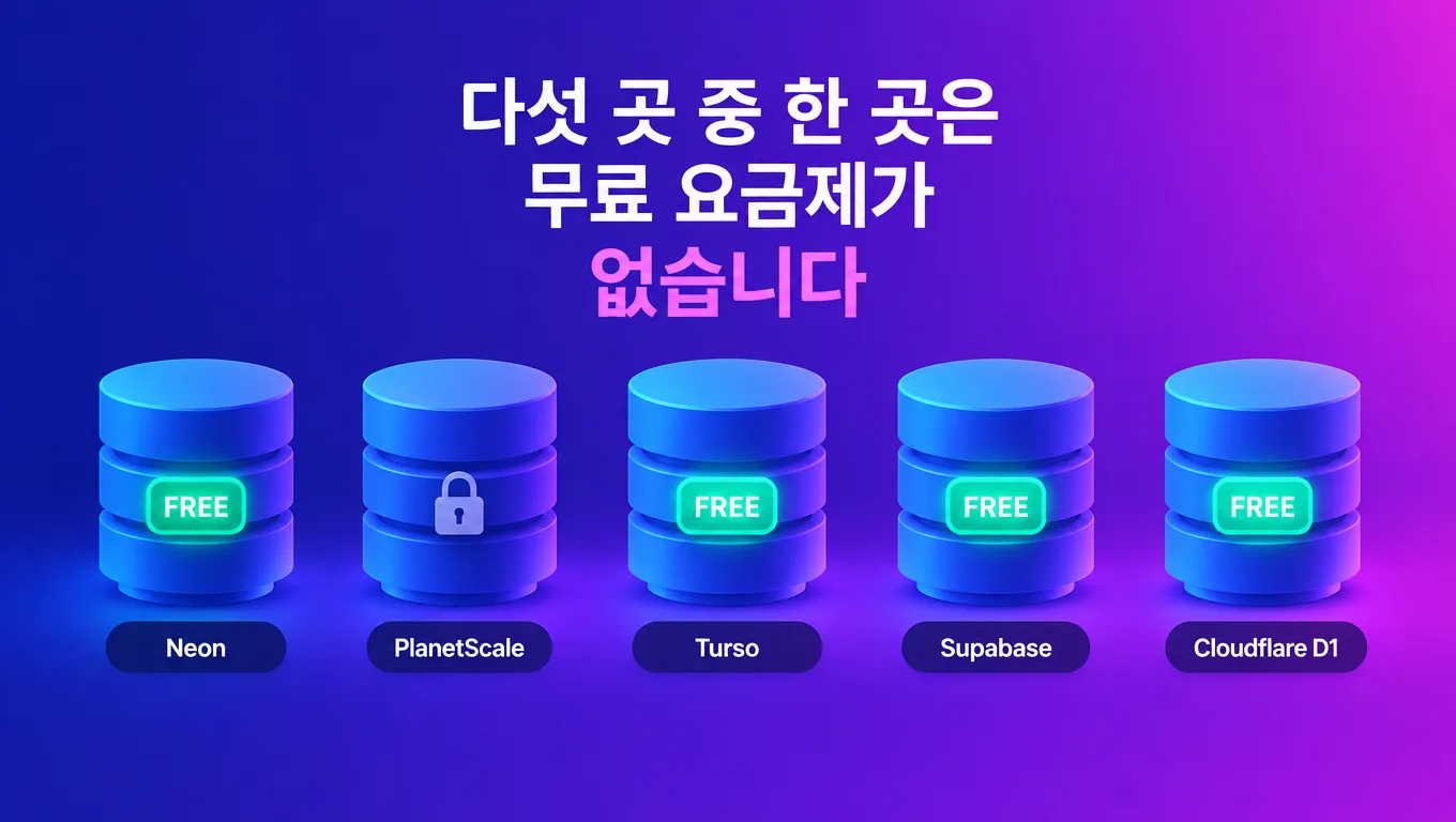 네온 플래닛스케일 터소 수파베이스 클라우드플레어 D1 다섯 서버리스 데이터베이스의 요금 비교