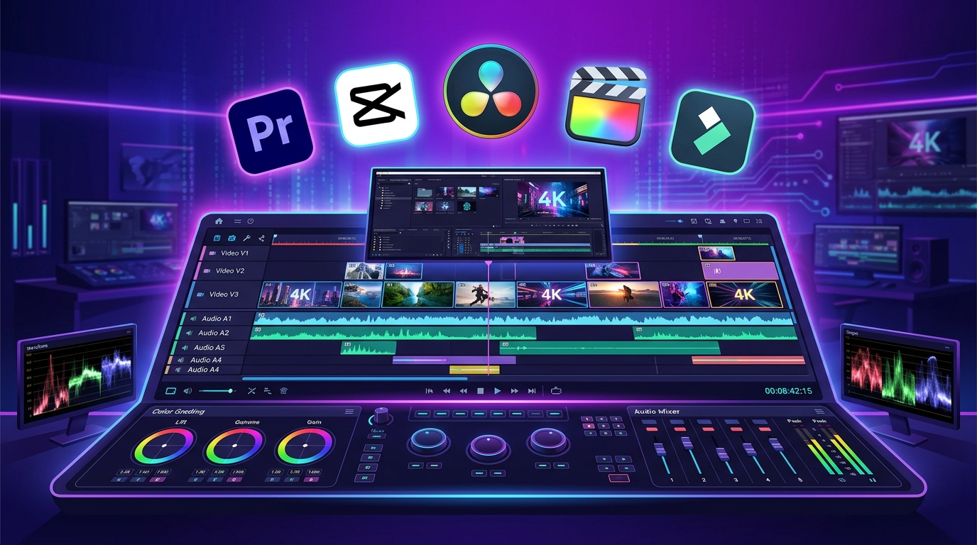 Vergleich der besten Videobearbeitungsprogramme 2026 Premiere Pro CapCut DaVinci Resolve Final Cut Pro Filmora
